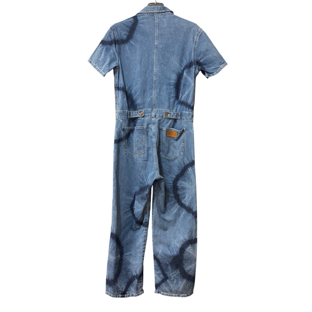 Wrangler Denim Jumpsuit Womens S Blue Tie Dye Circle Wide Leg Utility Western - Picture 9 of 12